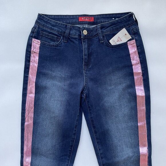 Guess Women’s Mid Rise Skinny Jeans Cropped Leg W/Tuxedo Foil Striped Size 28 - Picture 5 of 11
